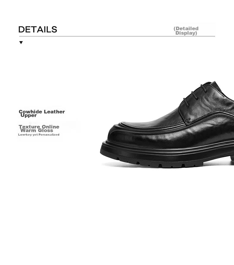 RED DRAGONFLY Formal Leather Shoes for Men, Thick-Soled Heightening Derby Shoes, Business High-End Cowhide Wedding Shoes WTA34287 Black Size 41 6