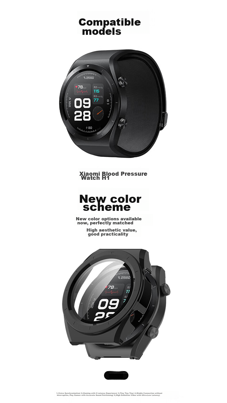 KMaxAI Full Protection Case for Xiaomi Blood Pressure Watch H1, Integrated Screen Protector And Protective Cover, Anti-Scratch Anti-Fingerprint Shockproof Hard Shell + Tempered Glass Film, Black 2