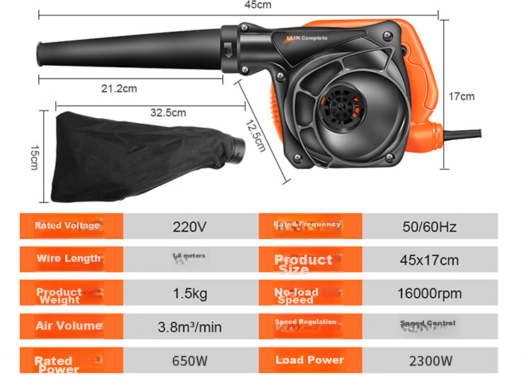 JU QUAN High-Power Blower, Industrial Powerful Dust Blower, Dust Remover And Cleaner, Dual-Use Blower with Suction Function, Load Capacity 2300W 10