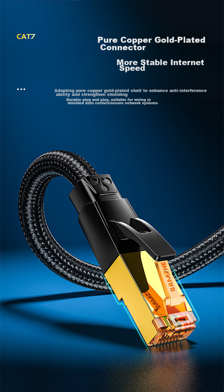 SAMZHE Cat7 Ethernet Cable, 10 Gigabit Double-Shielded Connection Cable, Category 7 Twisted Pair Computer Gaming E-Sports 8-Core Surveillance Pure Copper Double-Braided Network Patch Cable 1.5 Meters RJ7015M 11