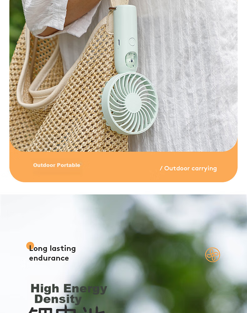 Kelleia Handheld Mini Fan, USB Fan, Portable Electric Fan, for Students, Office, Dormitory, Long Battery Life, Outdoor Travel, QL-F1, Mint Gree 12
