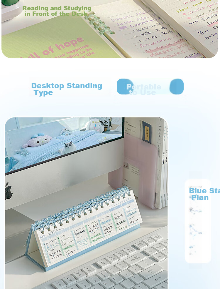 Sannianerban Desktop Daily Planner, Study Planner, High-Quality Office Work Log, Schedule, Self-Discipline Check-In Book, Record Book - Blue Star Weekly Pla 11