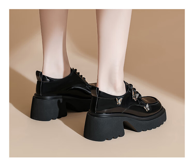 DAPHNE Thick-Soled Loafers for Women, Comfortable Versatile Shoes to Match Dresses, British Style Leather Shoes for Women, Glossy Black, Size 37 10