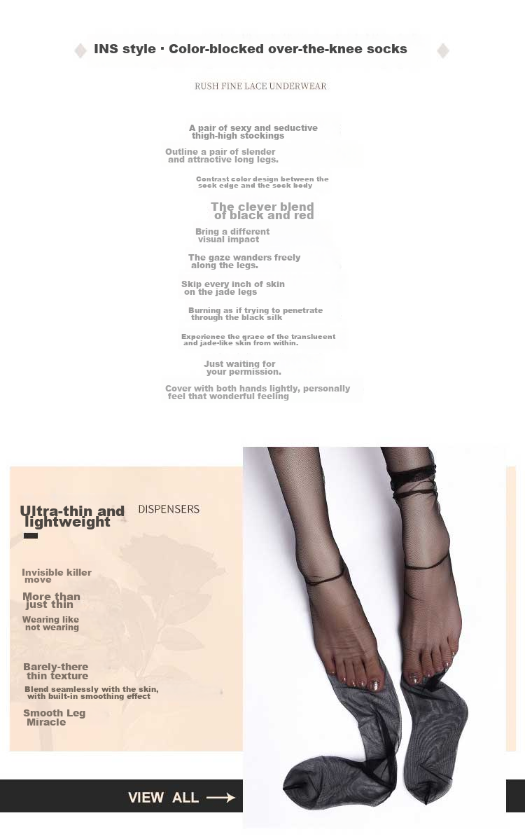 LangSha Silk Stockings for Women, Spring And Summer Ultra-Thin Sexy Over-Knee Stockings, Red Edge Black Silk Pure Seductive Style Thigh-High Patchwork Contrasting Color Thigh-High Socks 2