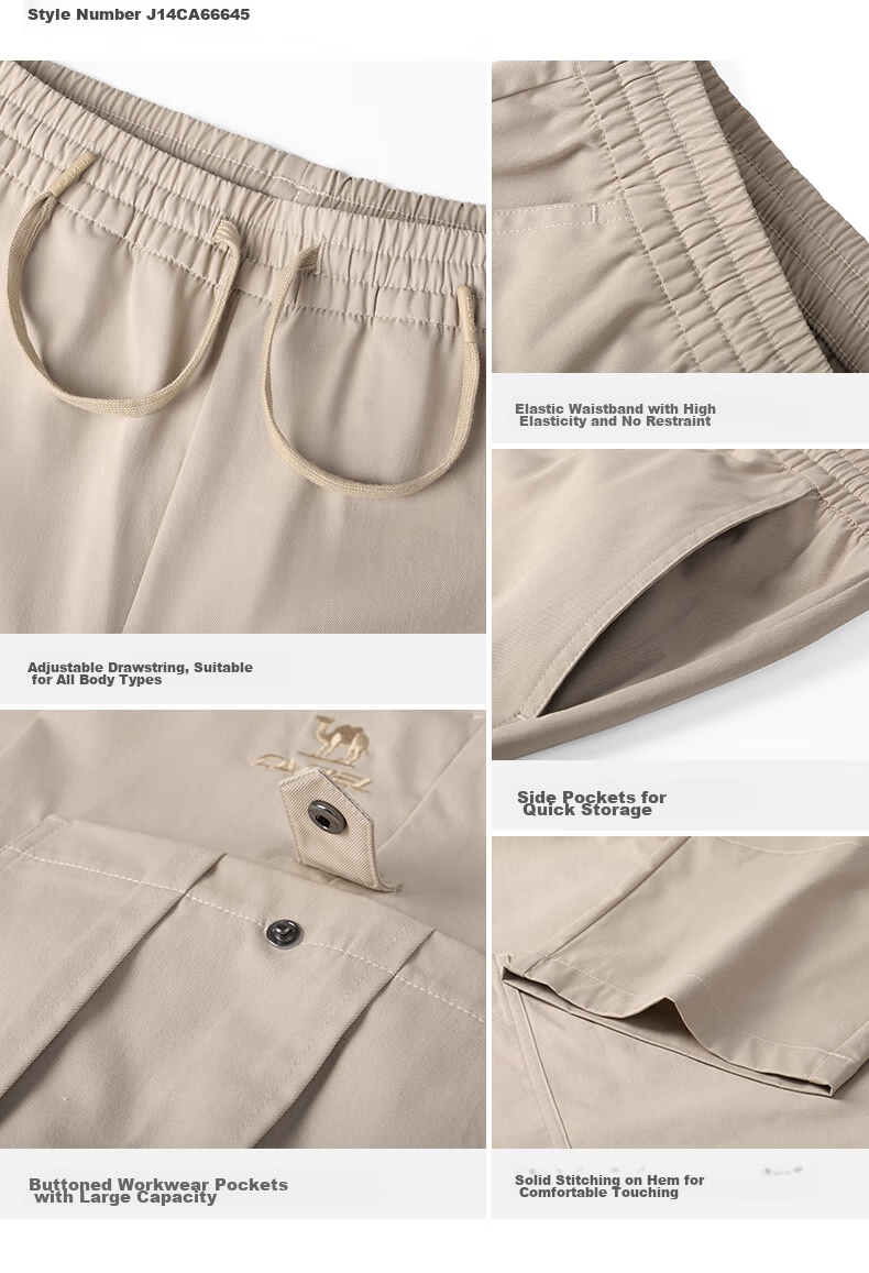 CAMEL Casual Pants for Men, Cargo Pants, Outdoor Water-Repellent, Loose-Fit Wide-Leg Straight-Waist Woven New Sports Trousers 33