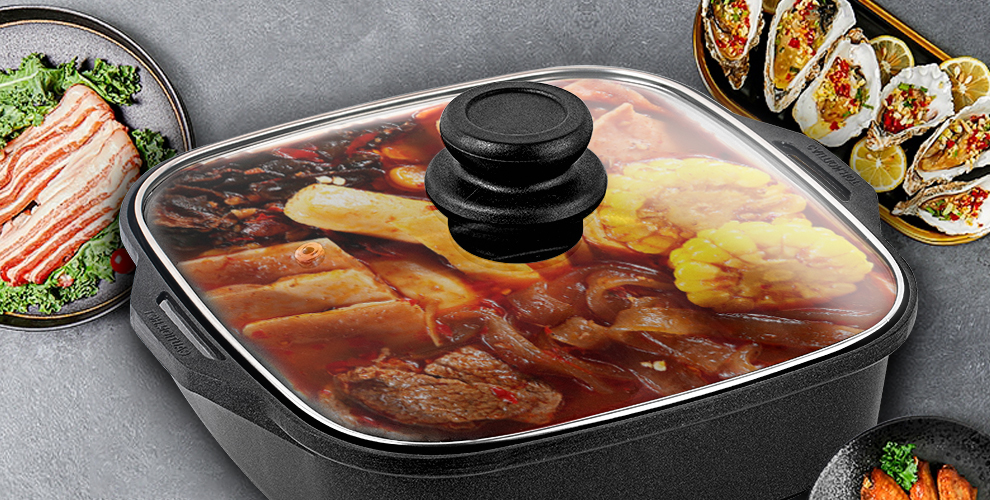 Jauto MG-270C Multifunctional Portable Non-Stick 27cm Covered Soup and Grill Pan for Cassette Stove Outdoor Use 23