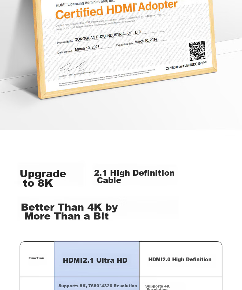 GIEC HDMI Cable Version 2.1, 8K60Hz 4K120Hz Digital High-Definition Cable Compatible with HDMI2.0, Video Connection Cable for Laptop Set-Top Box to TV Projector, 0.5 Meters 4