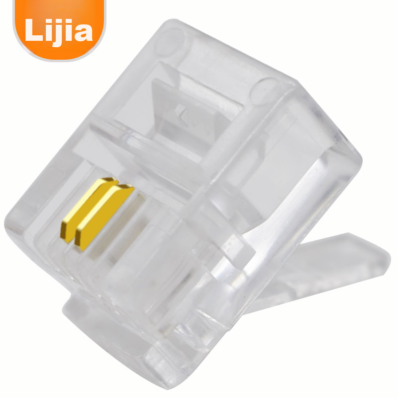LIJIA XL-DH210 Telephone 2-Pin Crystal Head, 6P2C Crystal Head Pure Copper Gold-Plated RJ11 Voice CAT3 Two-Core Telephone Line Plug, 50U Gold-Plated, 10 Pieces/bag
