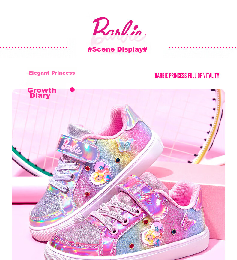 Barbie Girls' Low-Top Sneakers for Spring And Autumn, Princess Style Fashion Sports Shoes for Children, DA5355 Pink Size 27 12
