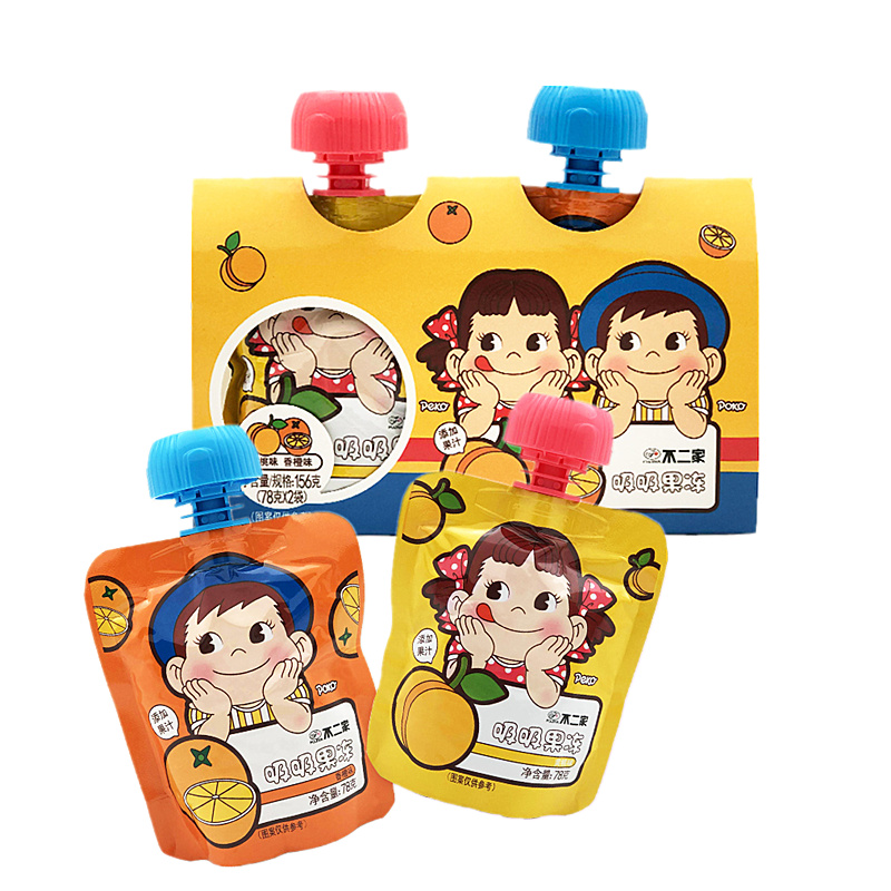 不二家 香橙味+黄桃味可吸果冻 156g（1对）儿童礼物 休闲零食 解馋果冻