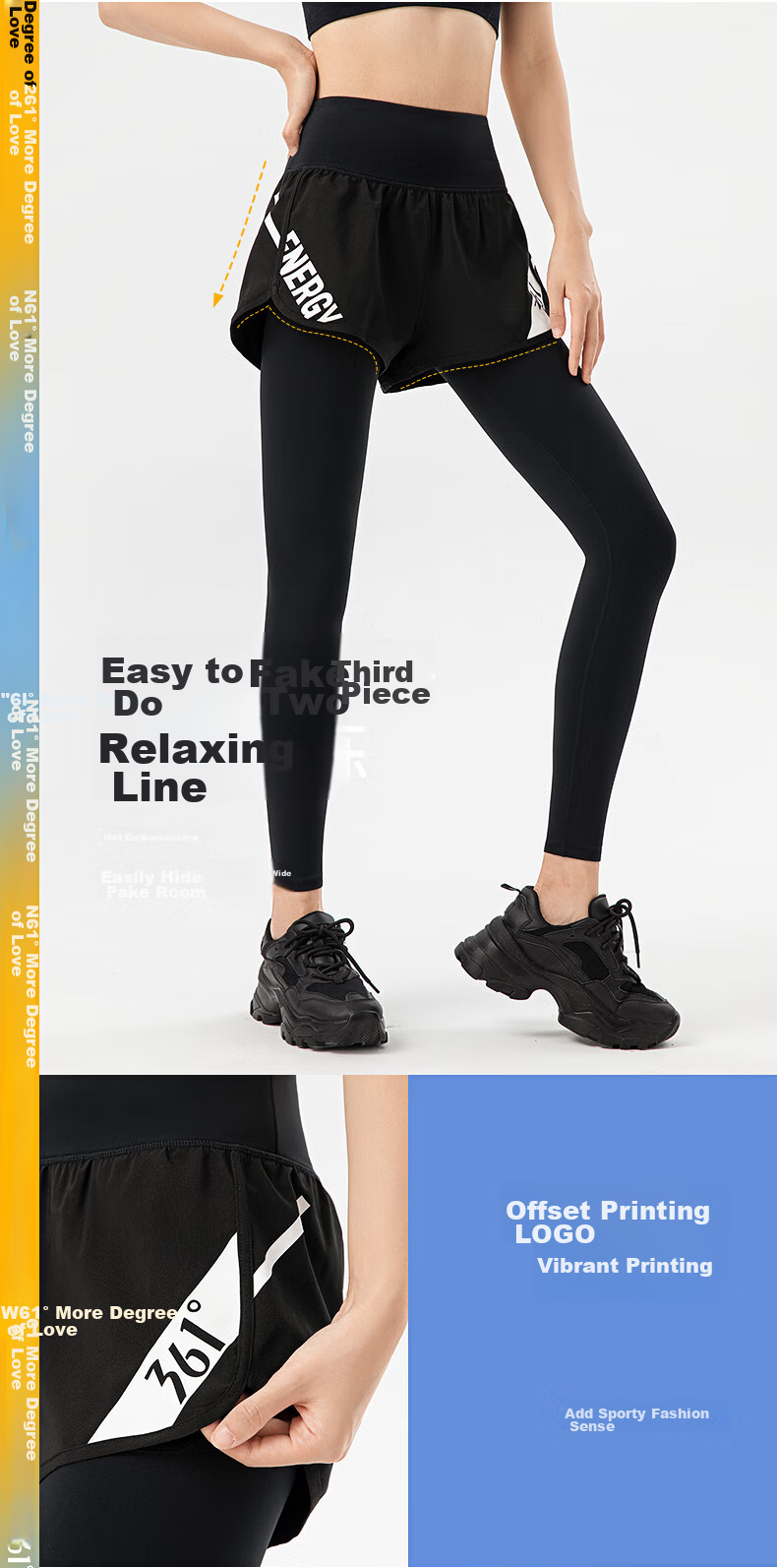 361° Women's Sports Pants, Fitness Leggings, Faux Two-Piece Yoga Pants, High-Waisted, Butt-Lifting, Slimming, Yoga Wear for Running 10