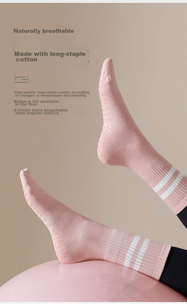 XUEXIMAN Yoga Socks for Women, Mid-Calf Cotton Socks, Spring And Autumn Season, Pilates Fitness Dance Professional Non-Slip Short Sports Floor Socks 8