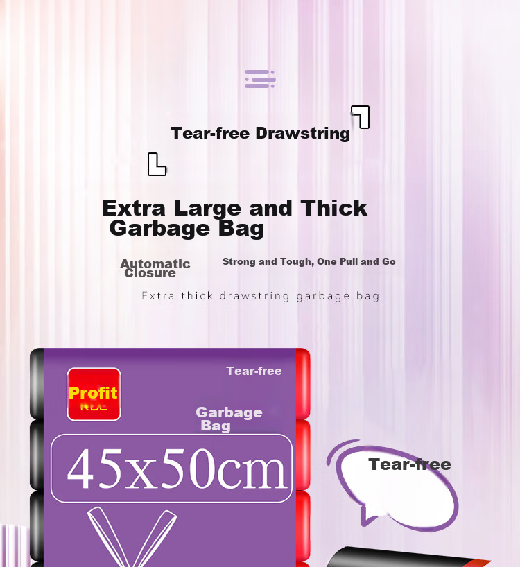 Lide Drawstring Garbage Bags, Black, 45*50cm, 120 Count, Single-Sided, 1.2 Microns Thick, Tear-Free, Thickened Version for Kitchen Use 2