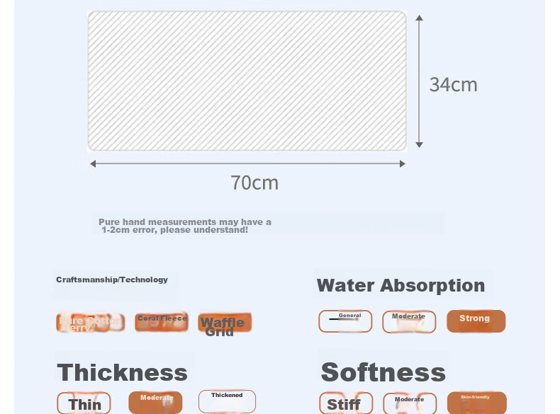 Grace 7A Antibacterial Class A Towel, Pure Cotton Adult Face Towel, Xinjiang Cotton, Sky Blue, Single Piece, 70*34cm 13