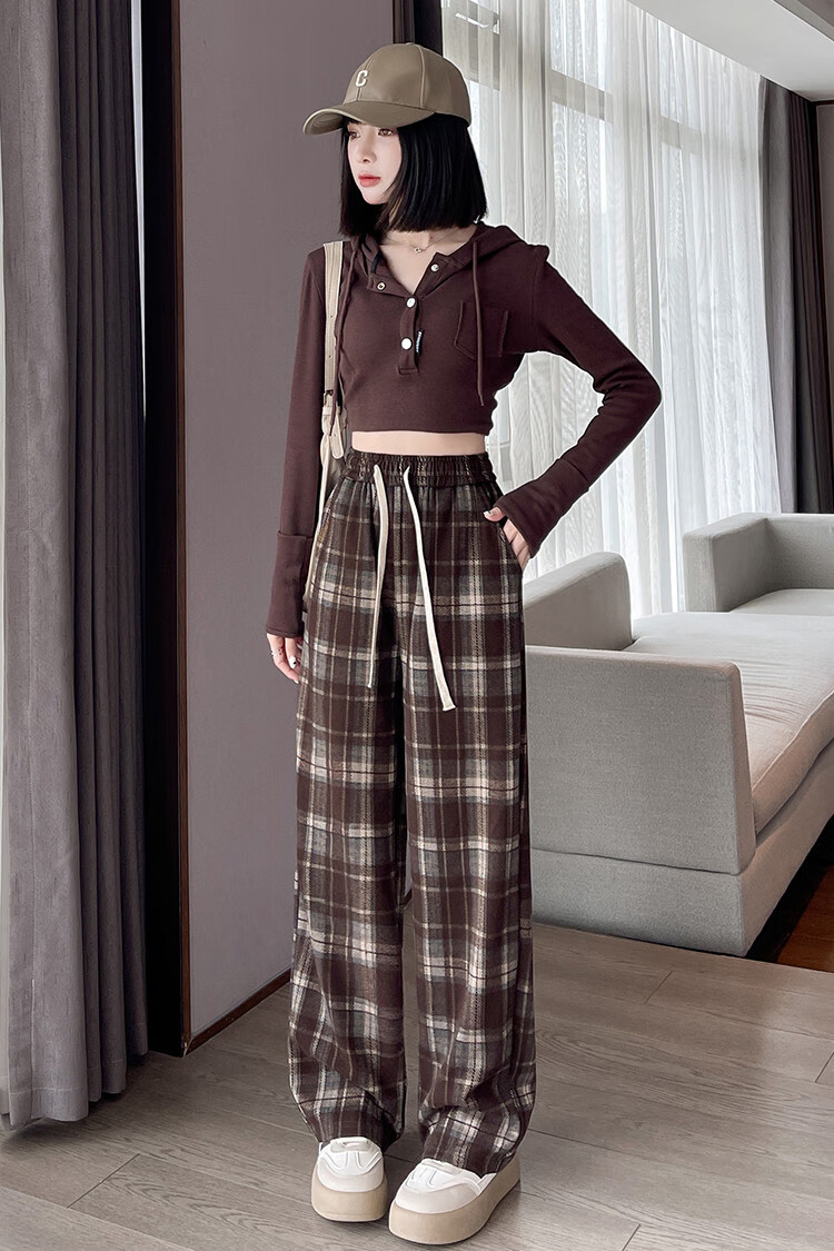 TonLion 2026 Autumn And Winter Women's Slimming Elastic-Grid Casual Pants, Loose Fit 15