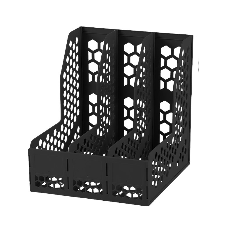 M&G Stationery Three-Tier Hollow Desktop File Organizer, Three-Column with Labels, Stable File Tray/file Basket/document Holder, Black Single Pack ADM929R9A