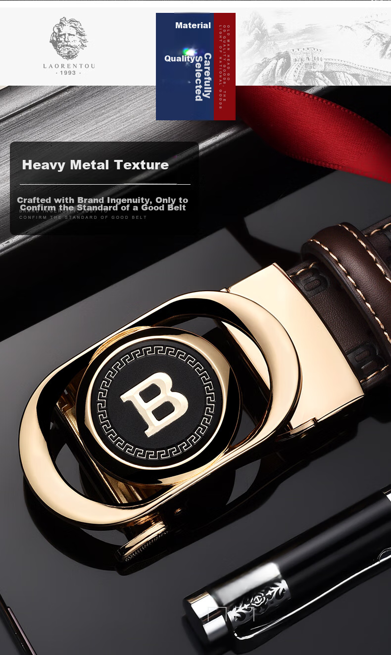 LAORENTOU Men's Leather Belt with Automatic Buckle, Waist Belt for Young And Middle-Aged Men, Birthday Gift for Boyfriend, 115-125cm 7