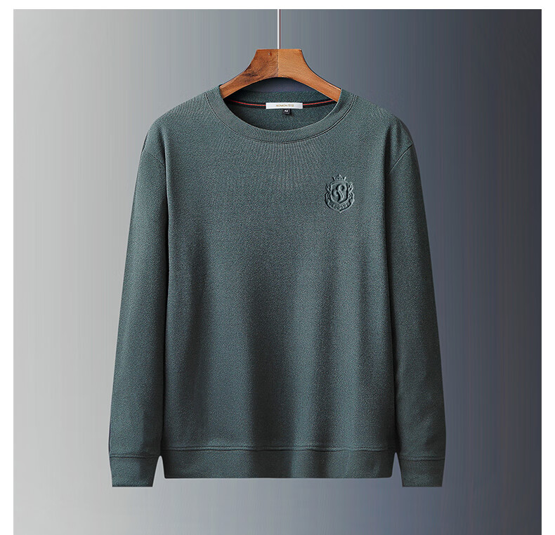 ROMON Men's Sweatshirt, Spring And Autumn Business Round Neck Long Sleeve T-Shirt, Quality Casual Base Layer Jacket, Men's Clothing, 113 Green, 2X 14