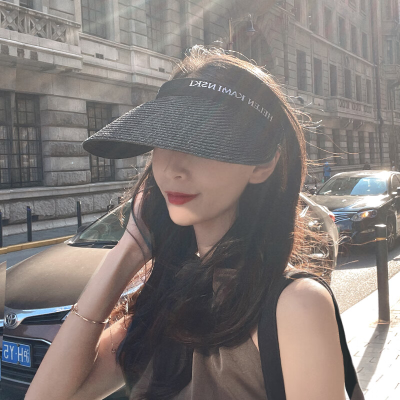 XUEXIMAN Summer Ins Straw Topless Baseball Cap for Women, Outdoor Versatile Beach Wide Brim Sun Protection Visor Hat, Sunshade Hat 5
