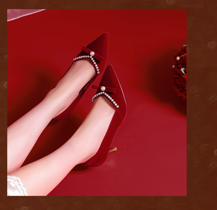 DAPHNE High Heels for Women, Stiletto Pumps, Summer Women's Shoes, Xiuhe Wedding Dress, Toasting Attire, Bridal Shoes, Wedding Shoes, Red, Size 38 8