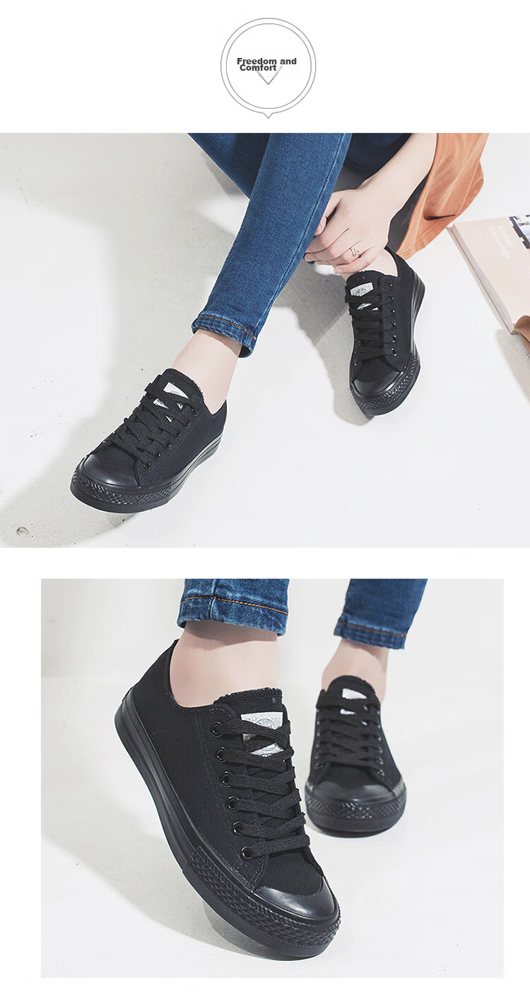 Warrior Canvas Shoes, Unisex Low-Top Casual Sneakers, Lace-Up Versatile Sports Shoes for Students, WXY-A007, Black, Size 41 5