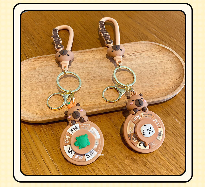 Miletang Capybara Toy Small Turntable Car Keychain, Water Deer Rubber Key Ring, Stress Relief Toy 13