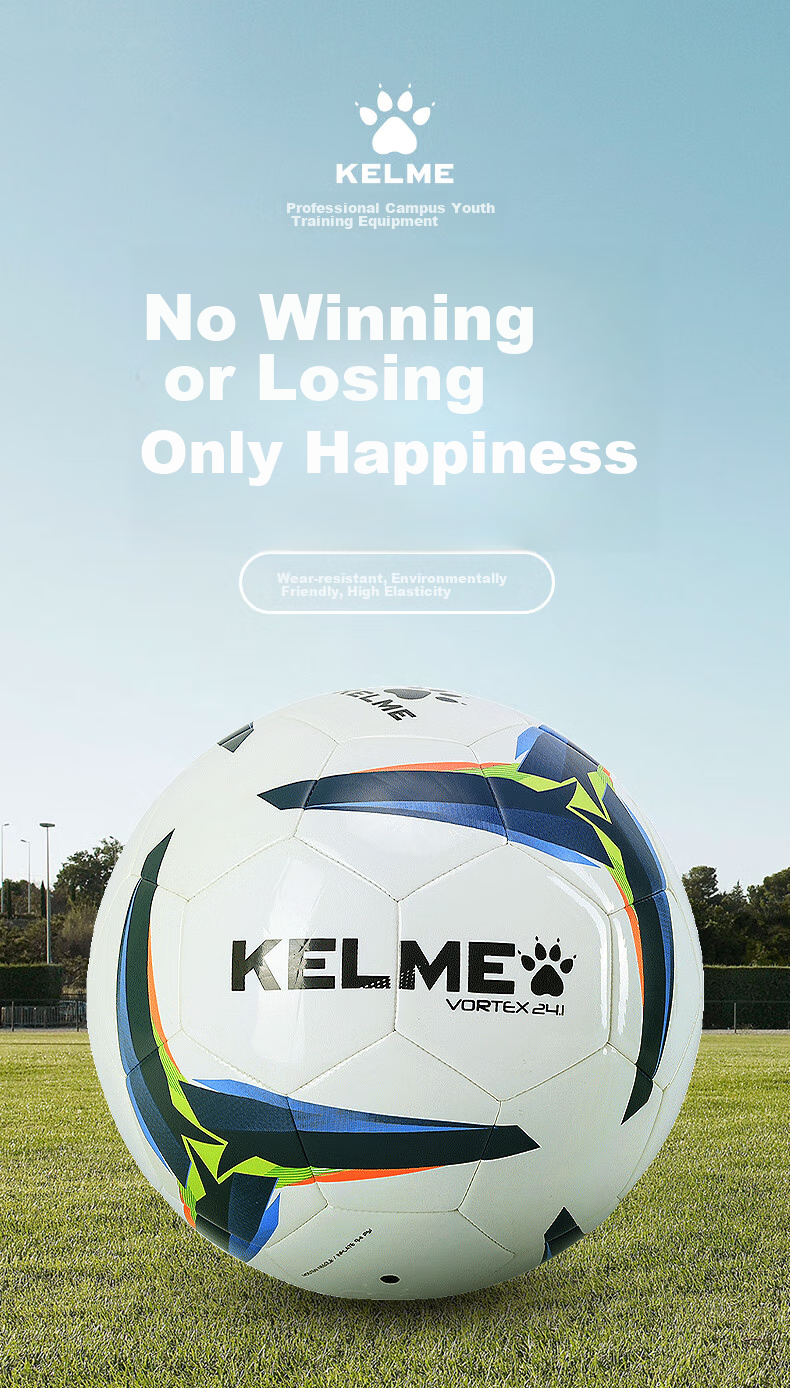 KELME Machine-Stitched Soccer Ball for Training, Matches And Youth Development, Adult Standard Size 5 Ball, White with Blue Trim, Size 5 1