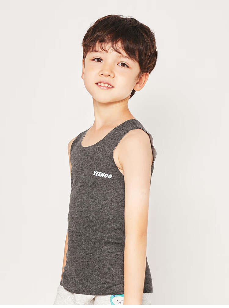 YEEHOO 【Sheep Wool & Silk】 Autumn Winter Children's Thermal Vest, De Rong Seamless Fleece-Lined Innerwear Base Shirt 8
