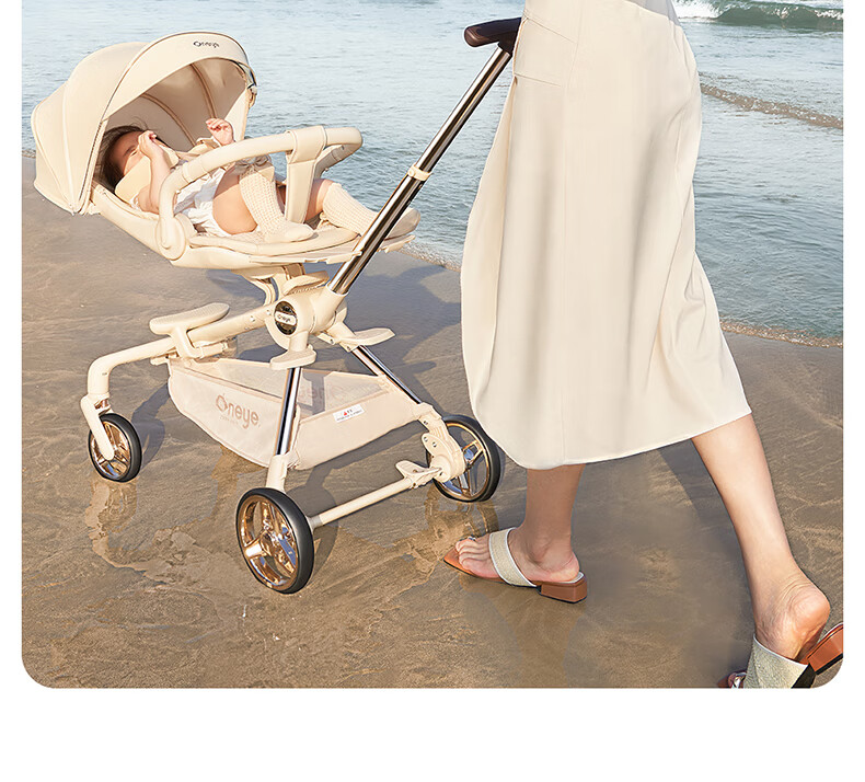 Wanya T6-2 Stroller High Landscape Baby Stroller Convertible Lightweight Foldable Reversible Champagne Gold PRO 38