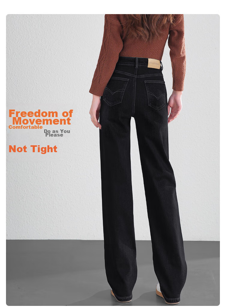 Dme Fleece-Lined Slim Straight Pants, Winter Loose-Fit Jeans for Women, Slimming And Leg-Slimming Trousers, Long Women's Pants, Midnight Black, Size 29 9