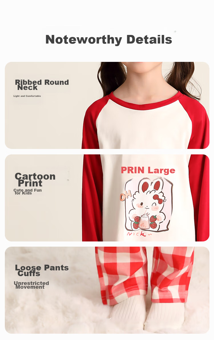 YUZHAOLIN Girls' Pajamas Spring Pure Cotton Children's Home Wear Set for Older Kids Simple Plaid Patter 8