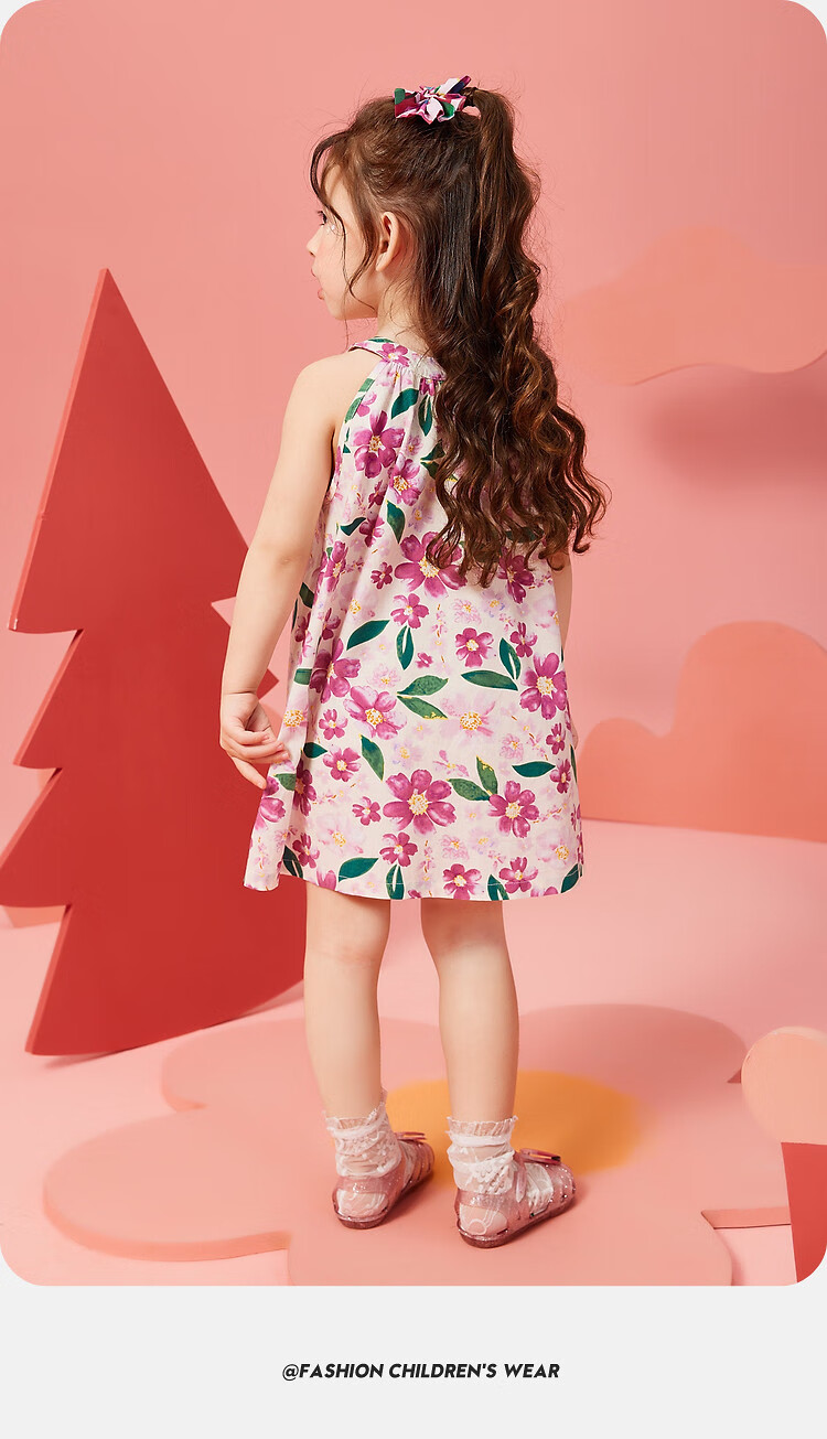 ASK JUNIOR Girls' Summer Dress, Children's Floral Spaghetti Strap Dress for Beach Vacation, Princess Style 9