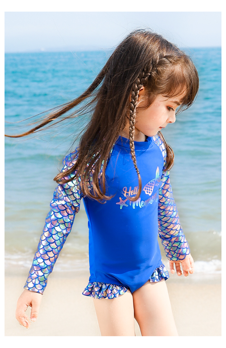 Momasong Children's Swimsuit One-Piece Long Sleeve Sun Protection Hot Spring Swimwear for Girls, Toddlers And Older Children Mermaid Swimwear 10