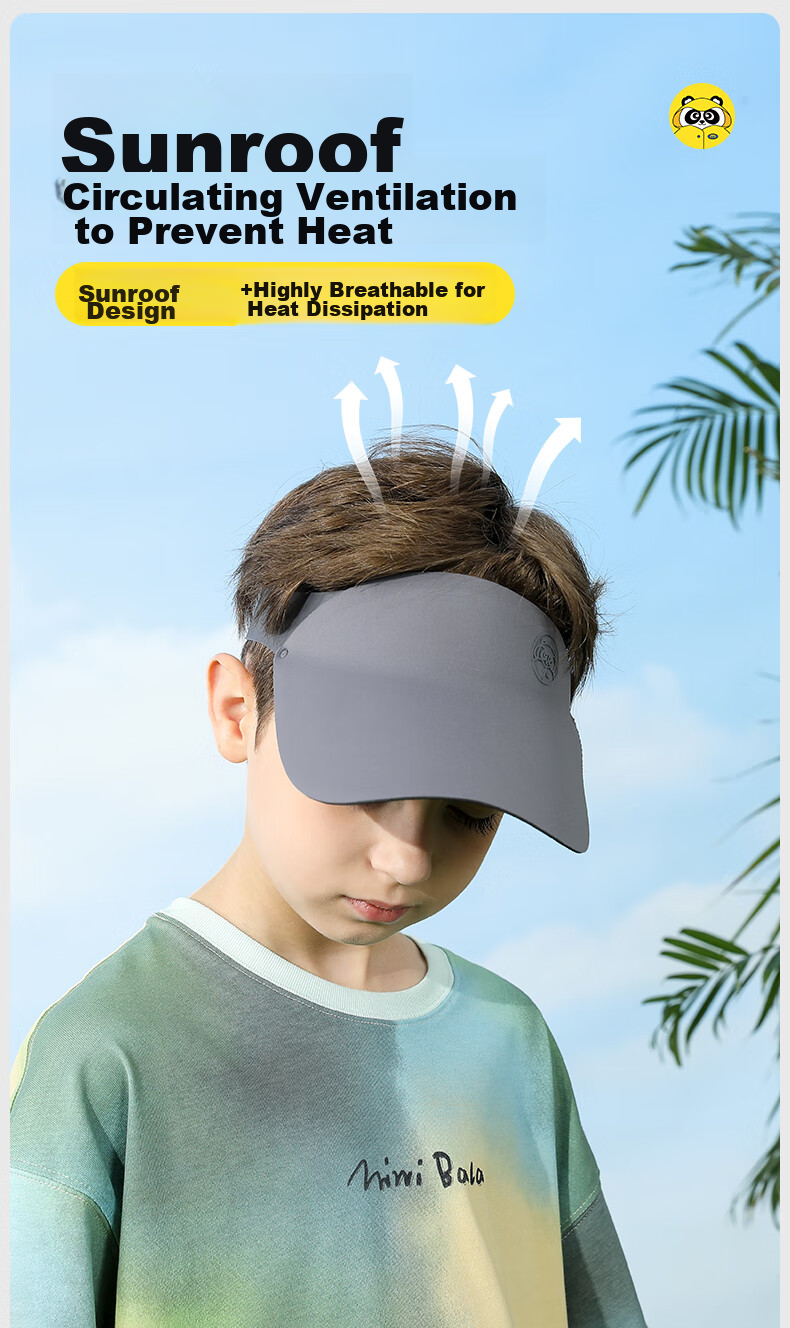 Moremerry Children's Sun Protection Hat, Visor Sun Hat, Face-Covering, Windproof, UV-Resistant, Baseball Cap for Boys And Girls, Sea Salt Blue 10