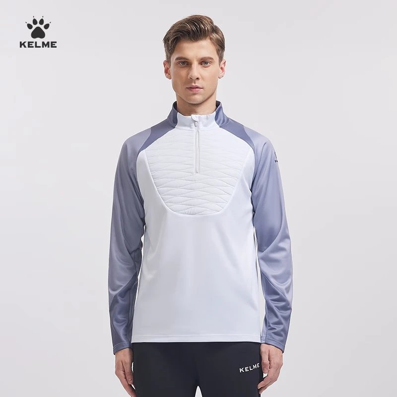 KELME Men's Pullover Autumn New Football Training Running Sweatshirt Half-Zip Padded Top Advanced Gray 4XL