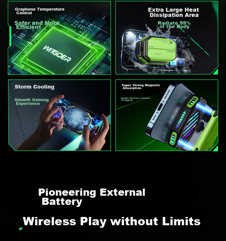 WITGOER [External Battery | No Plugging Required] Phone Cooling Pad, Magnetic Back Clip for Gaming, Ice-Cold Live Streaming Semiconductor Cooling, Suitable for Apple Iqoo 8