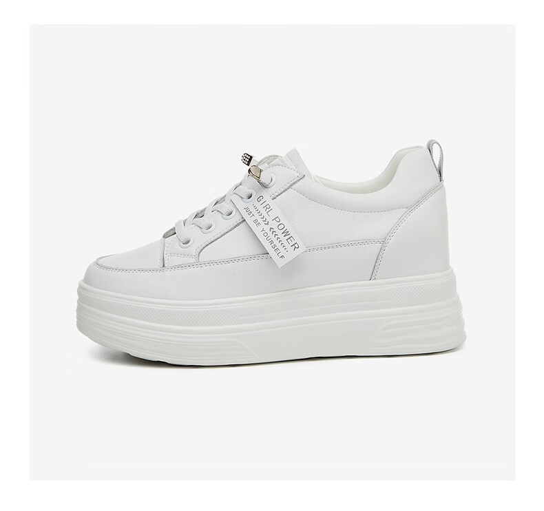 DAPHNE Women's White Leather Versatile Thick-Soled Casual Sneakers with Hidden Heel, Style 4623101013, Black, Size 34 18