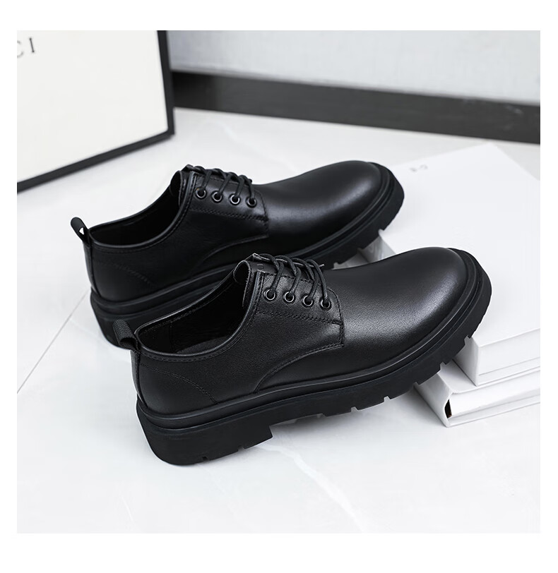 MULINSEN Men's Shoes, Business Casual, Top-Grain Leather, Versatile Thick-Soled British Style Leather Shoes for Men, C9016 18