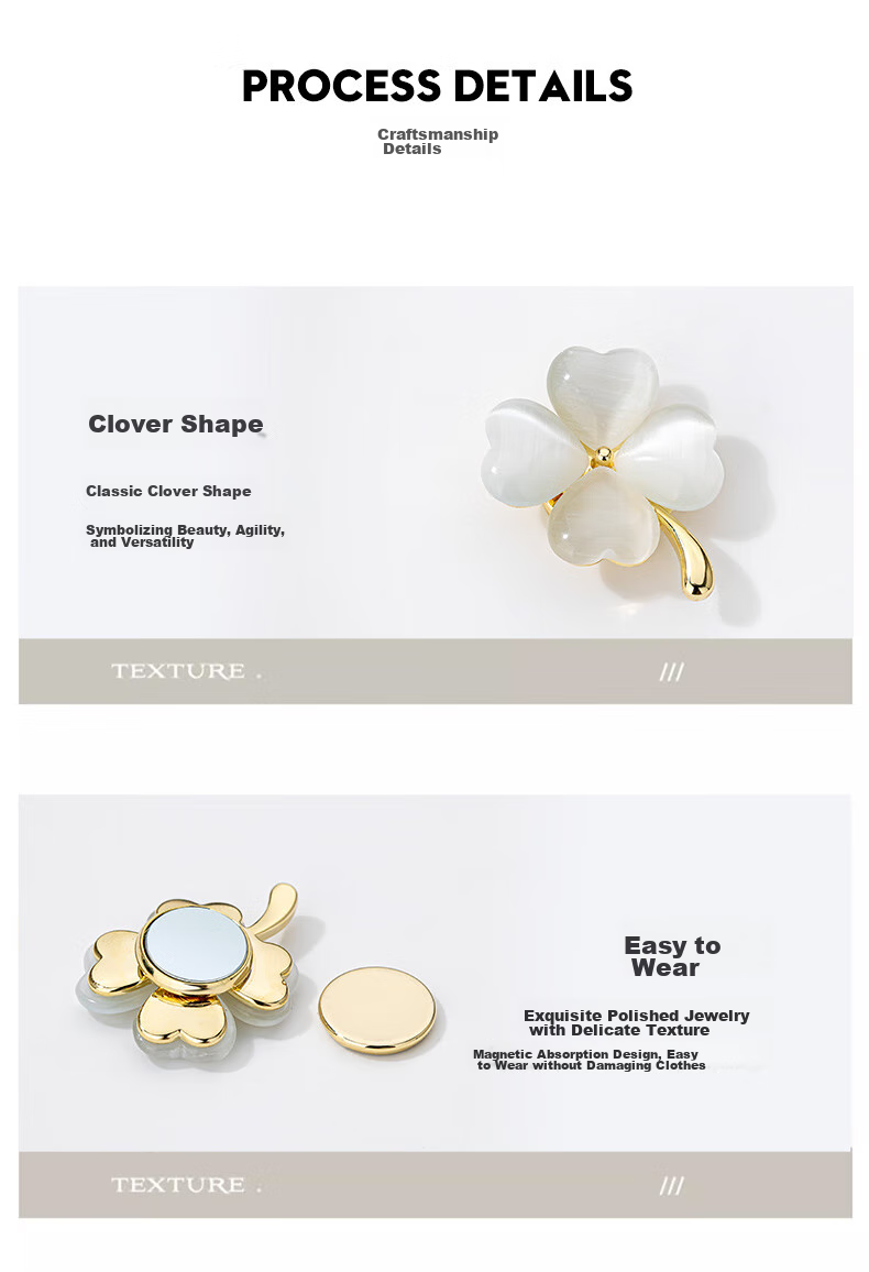 Qlady Cat Eye Four-Leaf Clover Brooch, High-End Women's Magnetic Clasp Corsage, Scarf Pin, Anti-Exposure Accessory, Mid-Autumn Festival And Birthday Gift 7