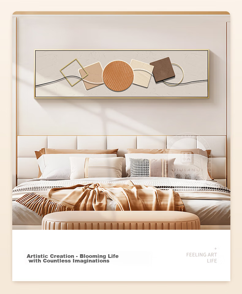 JIJUANJI Stone Fortune Bedroom Bedside Decorative Painting, Modern Light Luxury Horizontal Banner, Elegant Abstract Simple And Stylish Master Bedroom Wall Art 3