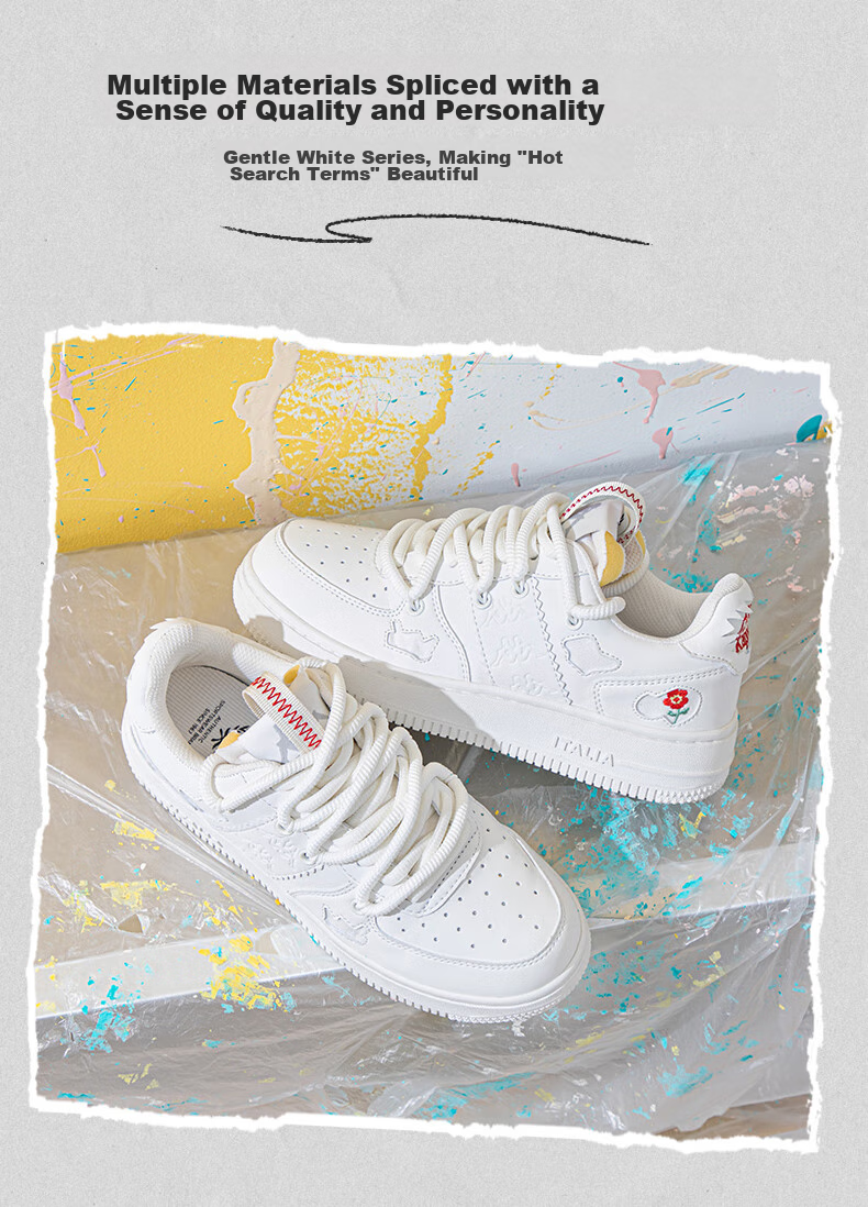 Kappa Official Student Sports Shoes for Women, Small Platform Sneakers, Breathable Versatile White Shoes for Autumn, Cool Gray, Size 40 7