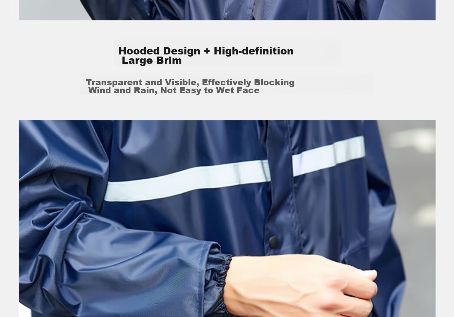 Zhugu Long Raincoat, Trench Coat Style Rain Poncho for Security, Construction Site Fishing Adults Full-Body Raincoat, Heavy-Duty Navy Blue Extended [Hidden Button Style] XL (165-175) 14