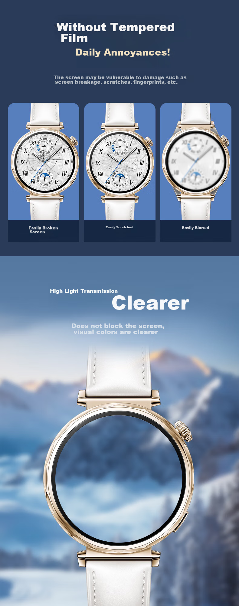 LANGLING [2 Pieces - 41MM] Screen Protector for Huawei Watch GT5, Full Coverage Tempered Glass Film for Huawei Watch GT5, Shatterproof, Scratch-Resistant, Anti-Fingerprint Front Film 9