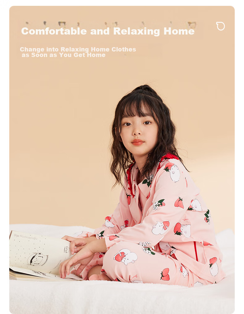 Hodo Children's Pajamas, Girls' Home Wear Set, Pure Cotton Long-Sleeve Pants, Peter Pan Collar, Princess Style J3194, Pink, Size 130 8
