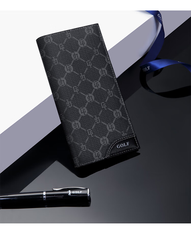 GOLF Men's Wallet, Multi-Card Slots, Long Wallet, Vintage Printed Design, 11 Card Slots, Casual Large Capacity Leather Wallet, Horizontal Style Billfold, Business Money Clip, 5V768385J, Black 17