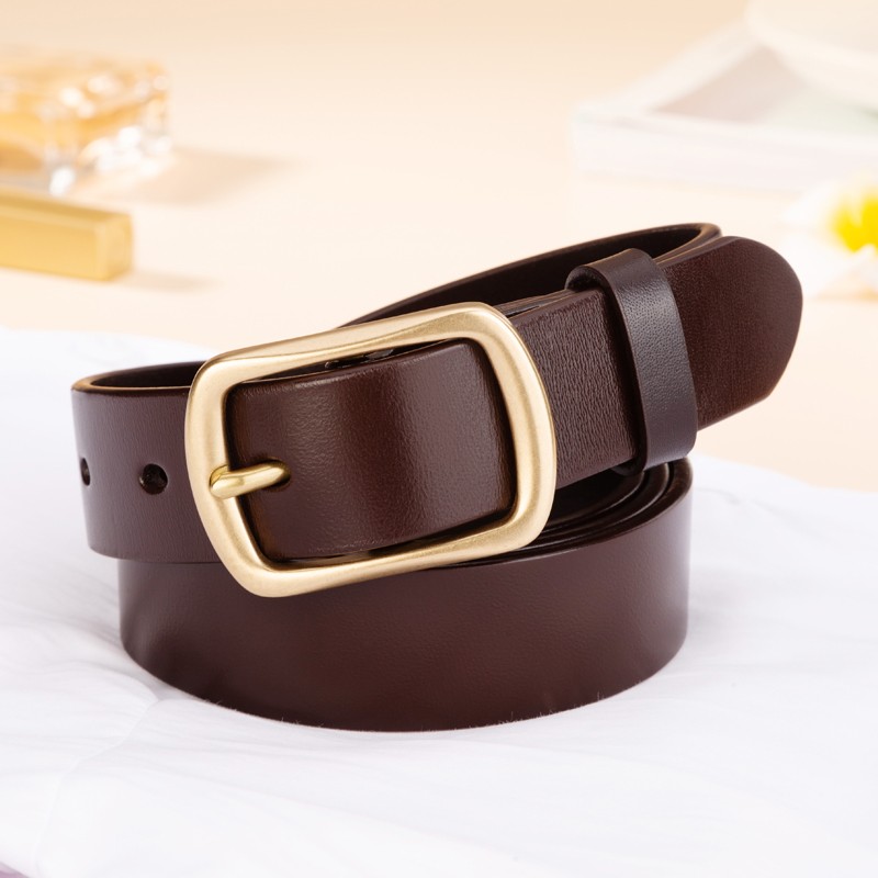 Cattlesboss Women's Belt with Copper Buckle, Top-Grain Leather Waistband, Casual Fashion Trouser Belt, Simple Versatile Pairing for Jeans, Gift 1979