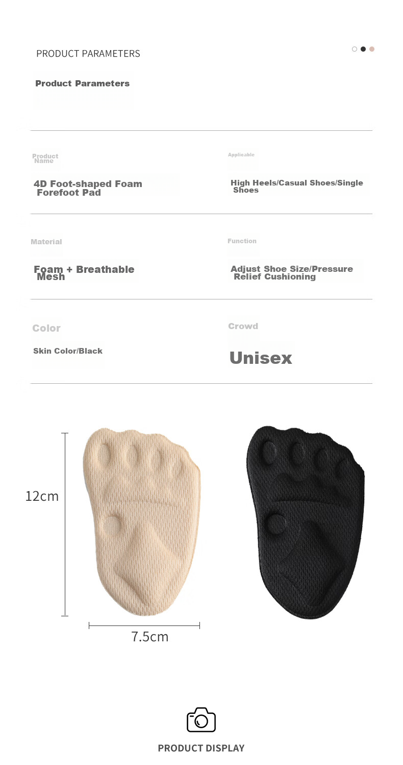 FOOTOPPO Sponge Foam Foot Pads, Palm Pads, Half Size Women's High Heels, Insoles for Toe Side, Anti-Pain, Non-Slip, Shock-Absorbing Shoe Inserts for Wome 12