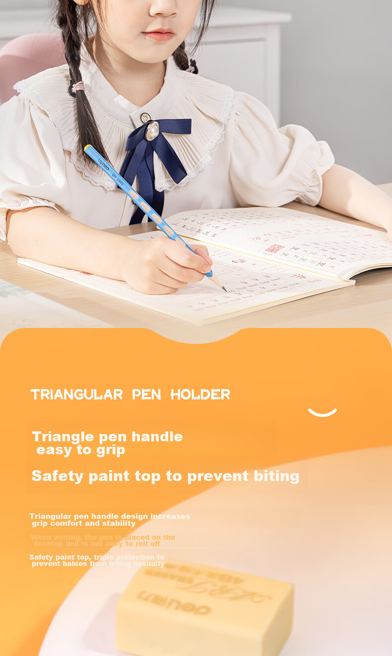 Deli Perforated Pencils, 30 Pieces, HB Triangular Shaft, 7.2mm Colored Shaft, Easy Grip, Children's Writing Posture Correction, Student Handwriting Practice Pencils, S957-HB, Back-To Stationery 6