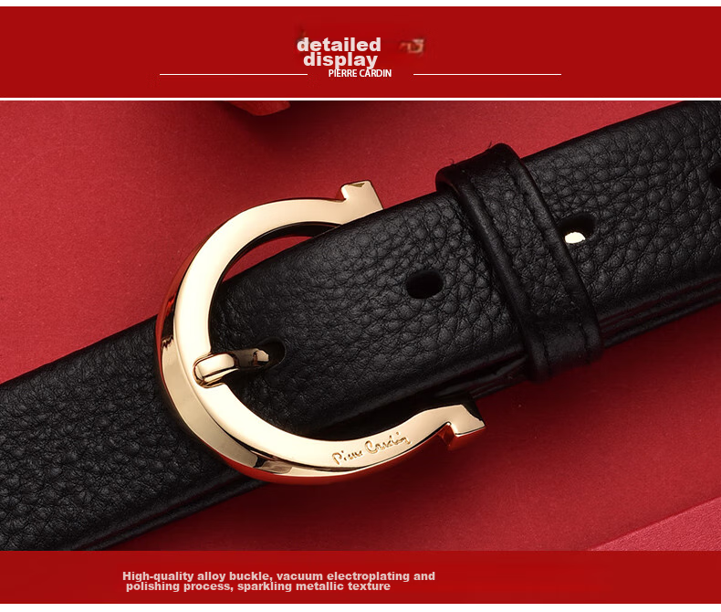 Pierre Cardin Women's Leather Belt [Top Layer Cowhide Pin Buckle], Genuine Leather Waistband Gift Box, Black, Size 115-120 12