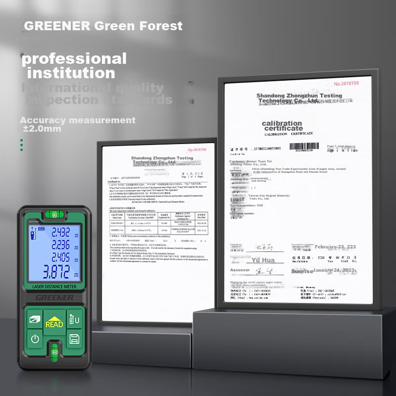 Лазерный дальномер GREENER 50м, с двумя пузырьковыми уровнями, электронная рулетка